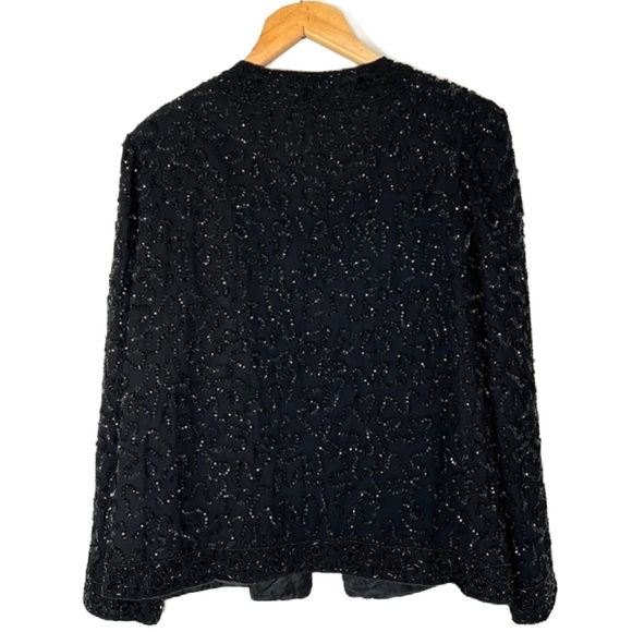 JMD New York Vintage Beaded Evening Open Jacket sz L Black Rich Grandma Sparkle - Picture 3 of 9